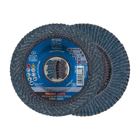 Pferd 4-1/2" X-LOCK POLIFAN Flap Disc - Z SGP CURVE STEELOX, Zirconia, 40 Grit, Medium Radius 10PK 67796